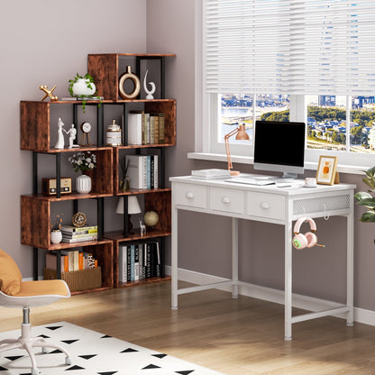 Hexmn Home Office Desk with 3 Drawers,Makeup Table for Girls,White