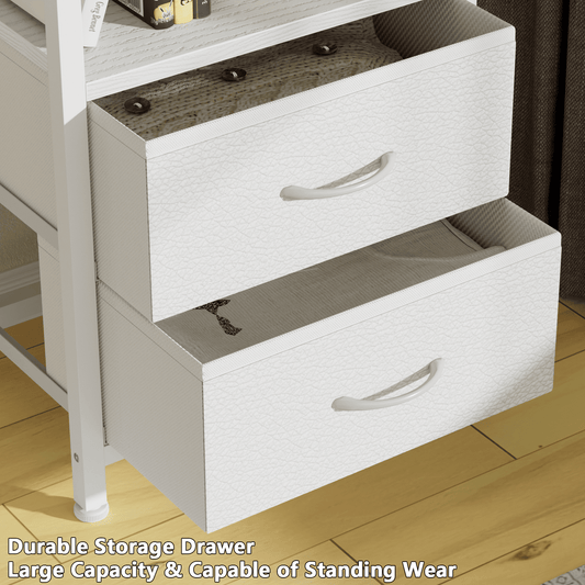 Satifur 4-Tier Bookshelf and Bookcase with 2 Removable Drawers, Narrow Display Shelf for Living Room, White