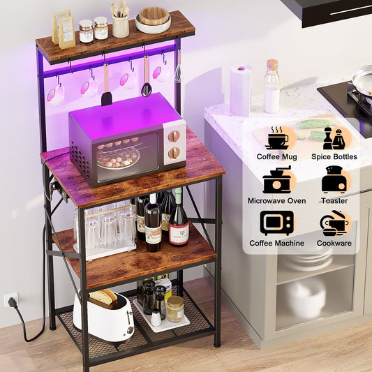 TYDIMOR Baker's Rack with Hutch, Microwave Stand Kitchen Organizer 4 Tier Storage Shelf for Kitchen Home Office