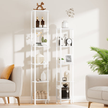 Satifur Corner Shelf Bookcase with LED Light Strip, 6-Tier Corner Bookshelf for Living Room,Bedroom,White