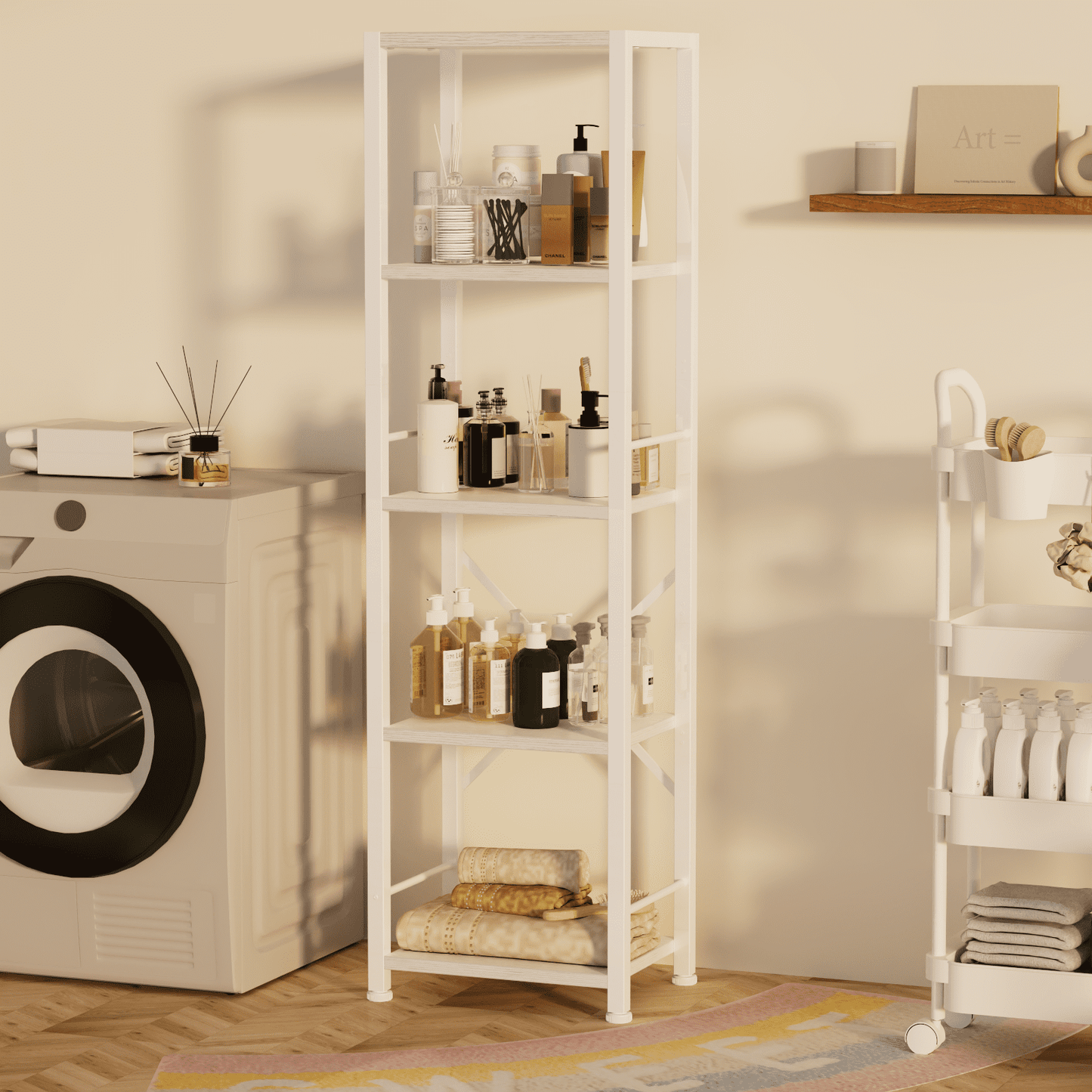 Satifur Bookshelf Bookcase Organizer with 5 Shelves for Living Room Bedroom Kitchen Garage, White