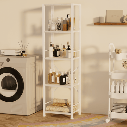 Satifur Bookshelf Bookcase Organizer with 5 Shelves for Living Room Bedroom Kitchen Garage, White