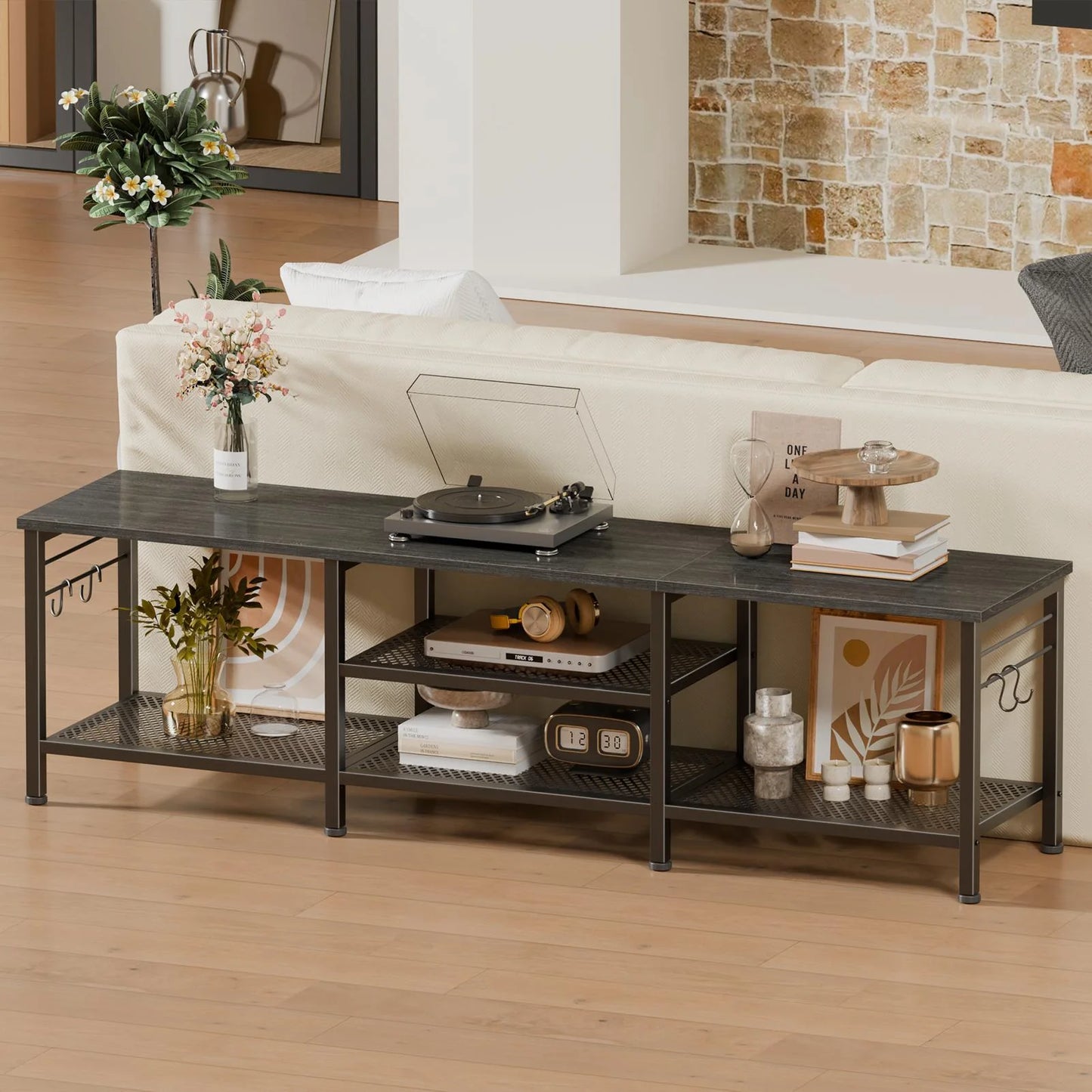 Tydimor Modern TV Stand for TVs up to 70" TVs, Media Console Table for Living Room, Entertainment Center with Storage, Light Black Oak