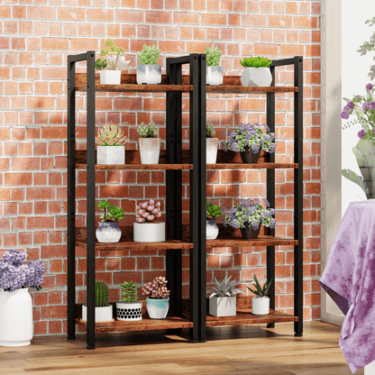 Satifur 4 Tier Ladder Bookcase with Removable Drawer Tall Standing Bookshelf,Rustic Brown