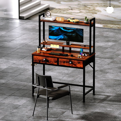 Hexmn Gaming Desk with LED Strip,Computer Desk with 2 Drawer,Rustic Brown