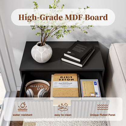 Tydimor Modern Nightstand with 3 Wooden Drawers, Bedside Table for Living Room, Black