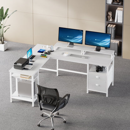 Hexmn L-Shaped Home Office Desk,Dual Monitor Stand & Ample Storage for All Your Needs