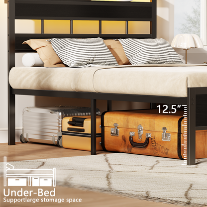 Tydimor Bed Frames Full No Sound with Storage Underbed & Headboard, Cama Full Size Bed Frame with Lights, Niose Free