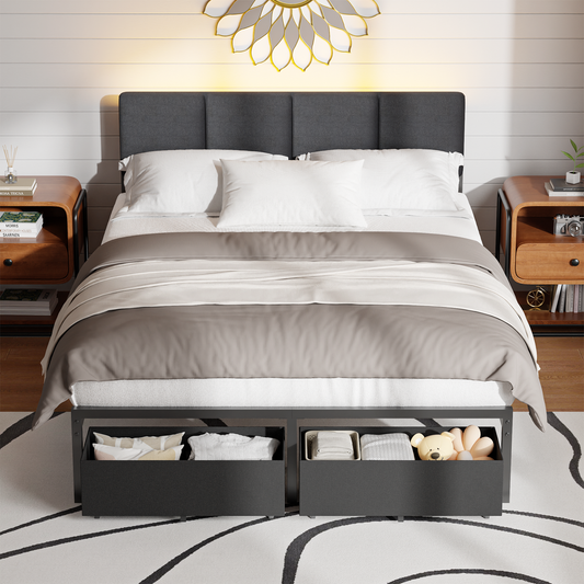 Tydimor Queen Bed Frame with 2 Drawers & 2 USB Ports and Outlets, No Box Spring Needed