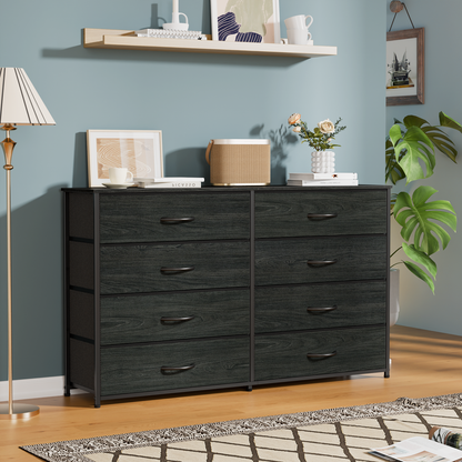 Tydimor Black 8 Fabric Drawers Dressers for Bedroom Wide Dresser TV Stand for 55" TVs, Chest of Drawers