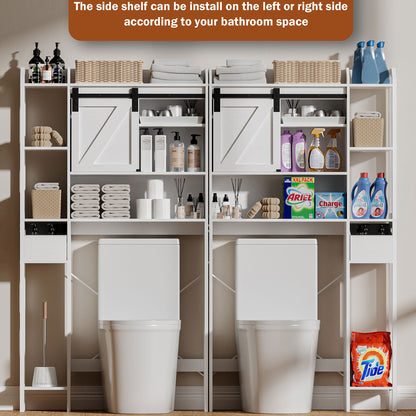Satifur Over The Toilet Storage Cabinet, Bathroom Space Saver with Sliding Barn Door, 6-Tier Freestanding Bathroom Shelf Farmhouse Organizer, White