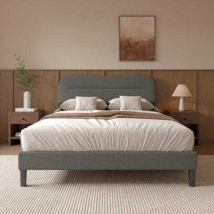 Tydimor Queen Bed Frame with Teddy Velvet Soft Curved Headboard, Platform Bed with Wooden Slats Support, Easy Assembly, Noise-Free, Dark Grey
