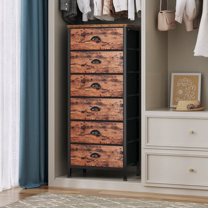Tydimor 6 Drawer Dresser,Chest of Drawers for Bedroom Tall Fabric Dresser,Rustic Brown