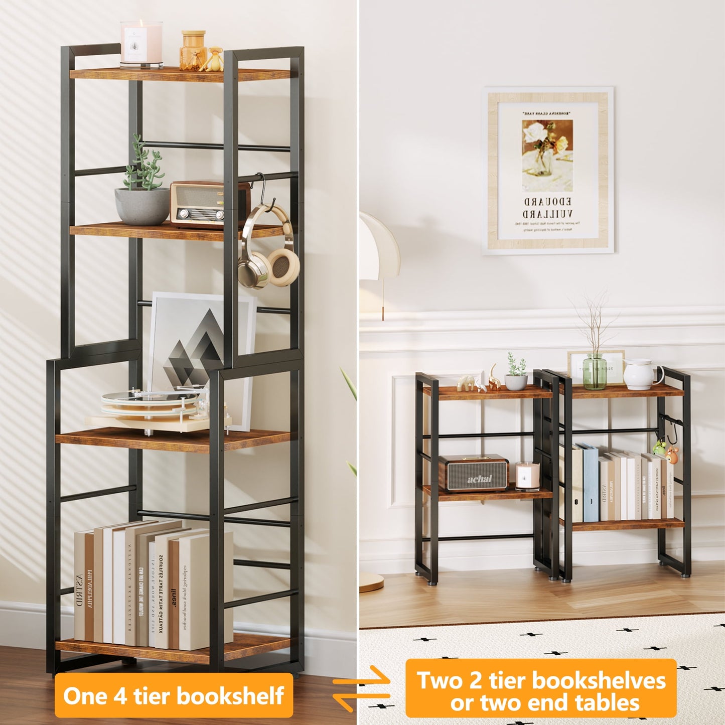 Satifur Industrial Stackable Kitchen Organizer,Rustic Storage Shelf for Kitchen, Pantry & More
