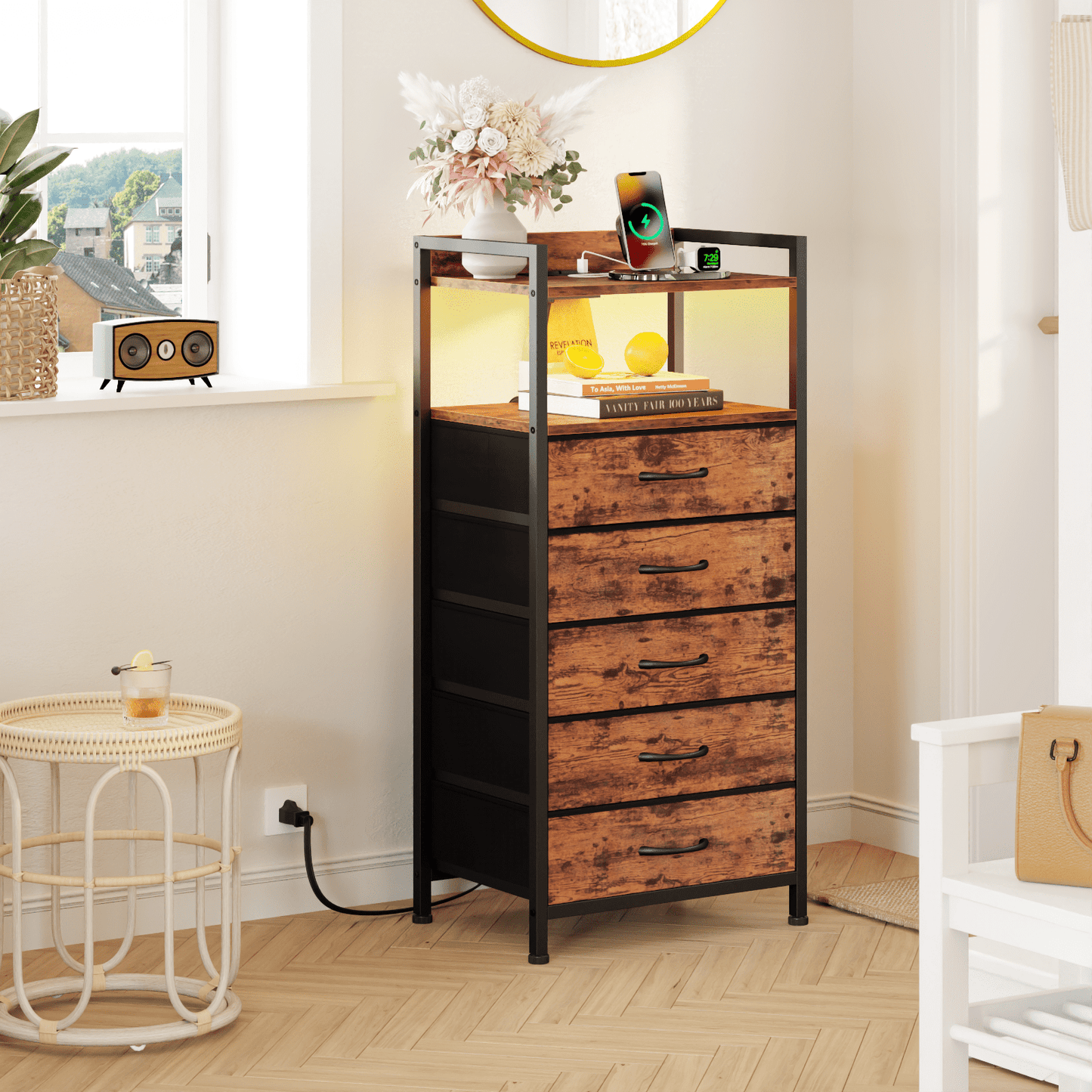 TYDIMOR Tall Dresser for Bedroom, 5 Drawer with Charging Station, Black, Ideal for Adults