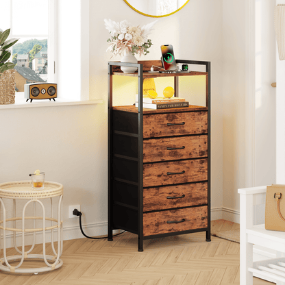 TYDIMOR Tall Dresser for Bedroom, 5 Drawer with Charging Station, Black, Ideal for Adults