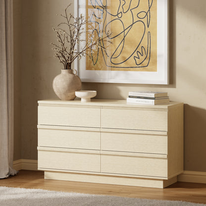 Tydimor 6 Drawer Dresser, 47" Wide Chest of Drawers with Beveled Handles, Wood Grain Storage Cabinet & TV Stand, Light Oak