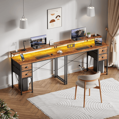 Hexmn Computer Desk with Drawers & USB for Small Area, LED Change Colors Standing Gaming Desk with Monitor Stand for Writing
