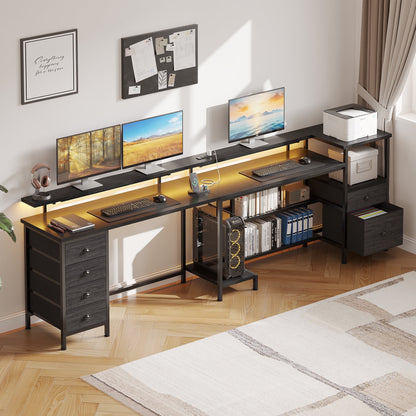 Hexmn Black L Shaped Office Desk with Drawers Storage, Dual Monitor Computer Desk, Workstation Set for Office Living Room