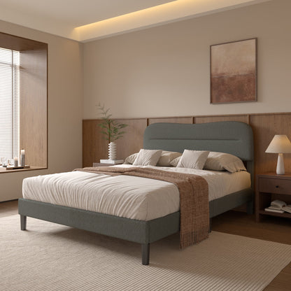 Tydimor Queen Bed Frame with Teddy Velvet Soft Curved Headboard, Platform Bed with Wooden Slats Support, Easy Assembly, Noise-Free, Dark Grey