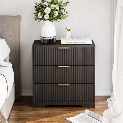 Tydimor Modern Nightstand with 3 Wooden Drawers, Bedside Table for Living Room, Black,Set of two