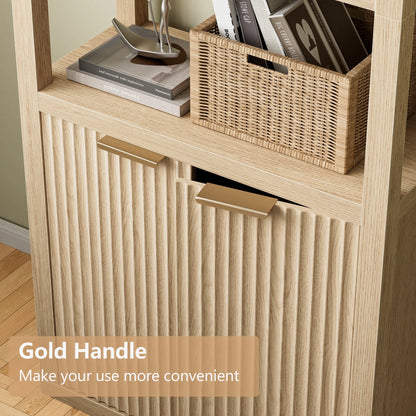 Satifur Bookshelf and Bookcase with Door, Floor Standing 5-Tier Shelf Display Storage Shelves, Tall Bookcases for Home Office, Living Room