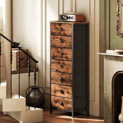 Tydimor 7-Drawer Tall Dresser Bedside Fabric Nightstand with Storage,Rustic Brown