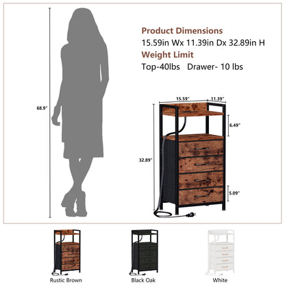 TYDIMOR 4 Drawers Vertical Dresser Bedroom Living Room Fabric Storage Tower Organizer, Rustic Brown