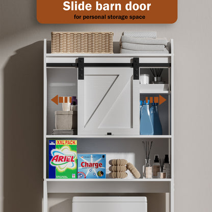 Satifur Over The Toilet Storage Cabinet, Bathroom Space Saver with Sliding Barn Door, 6-Tier Freestanding Bathroom Shelf Farmhouse Organizer, White