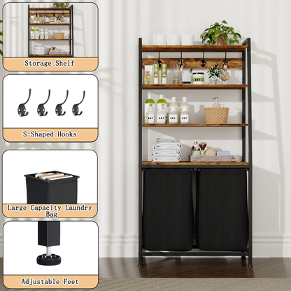 Satifur Laundry Basket Hamper Clothes Hamper with Oxford Fabric Pull-Out Bag 2-Tier Shelf