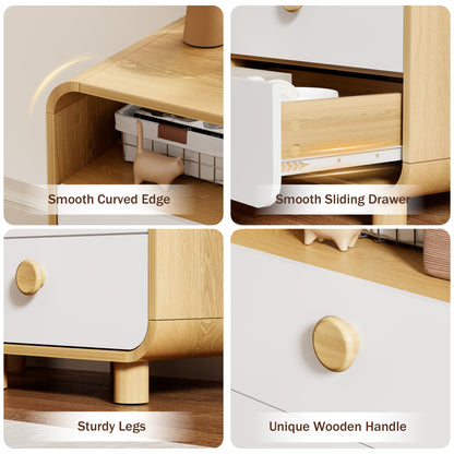 Satifur 6-Drawer Dresser and 2 Pack Nightstand Set, Wide Chest of Drawers Storage Organizer & White Bedside Tables with Open Shelf, Wood Frame Furniture Set for Bedroom, Living Room