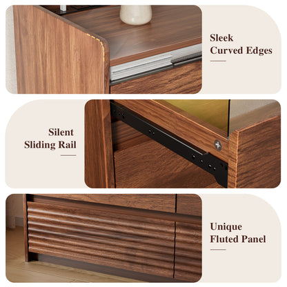 Satifur 6-Drawer Dresser with Charging Station & LED Lights, Modern Wooden Storage Cabinet & Chest of Drawers for Bedroom and Living Room, American Walnut