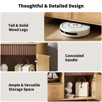 Tydimor TV Stands with Power Outlets, Entertainment Center Dresser for Living Room, Media Console Table with 2 Cabinets & 1 Drawer, Natural