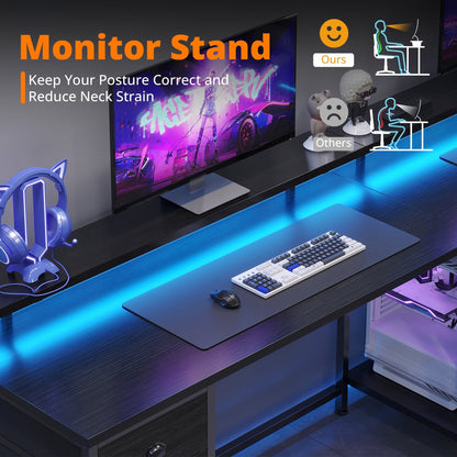 Hexmn Black L Shaped Office Desk with Drawers Storage, Dual Monitor Computer Desk, Workstation Set for Office Living Room