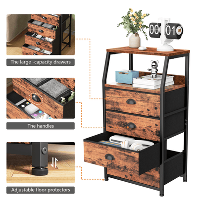 TYDIMOR Tall Nightstand, 4 Drawer Storage Organizer for Bedroom, Brown, for Adults