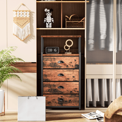 TYDIMOR Tall Nightstand, 4 Drawer Storage Organizer for Bedroom, Brown, for Adults