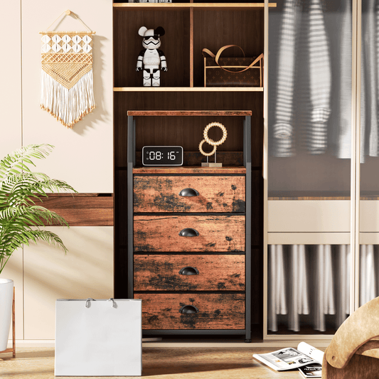 TYDIMOR Tall Nightstand, 4 Drawer Storage Organizer for Bedroom, Brown, for Adults