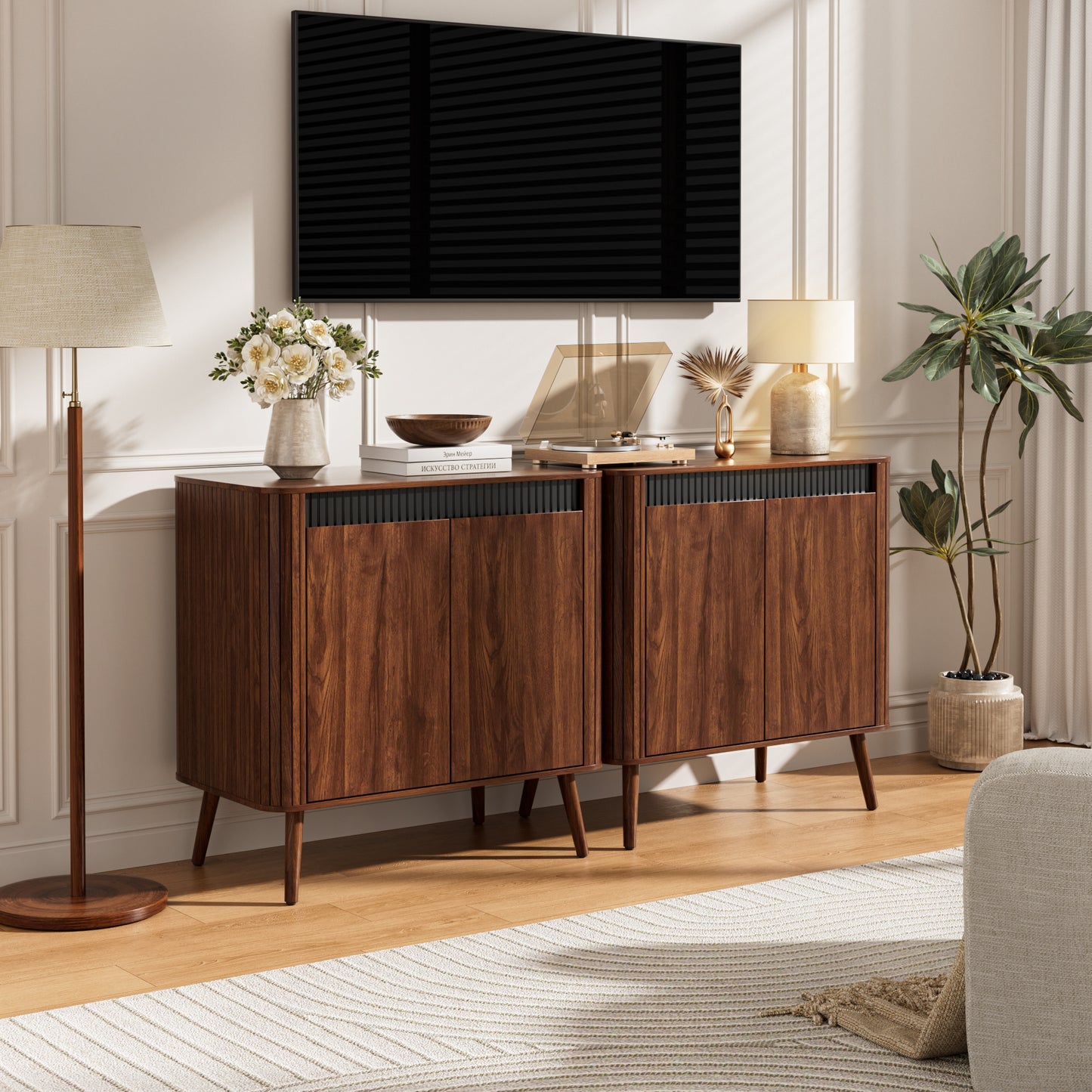 Satifur Sideboard Buffet Cabinet 31.5" Storage Cabinet with Handless Doors, Adjustable Shelves for Kitchen, Living Room, Hallway, Entryway