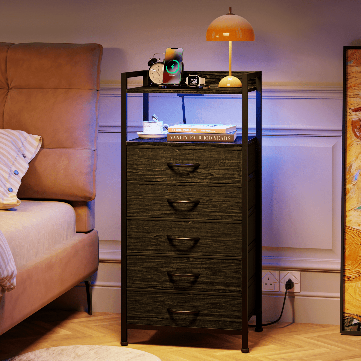 TYDIMOR Tall Dresser for Bedroom, 5 Drawer with Charging Station, Black, Ideal for Adults