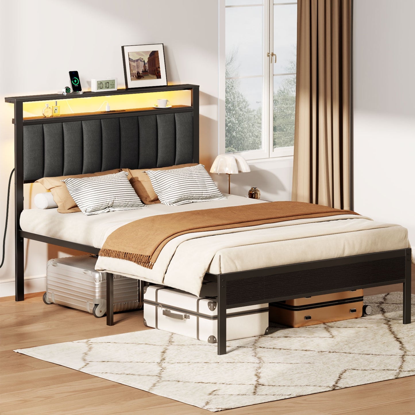 Satifur Full LED Bed Frame, Black