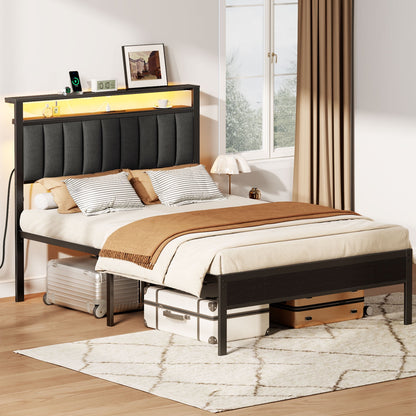 Satifur Full LED Bed Frame, Black