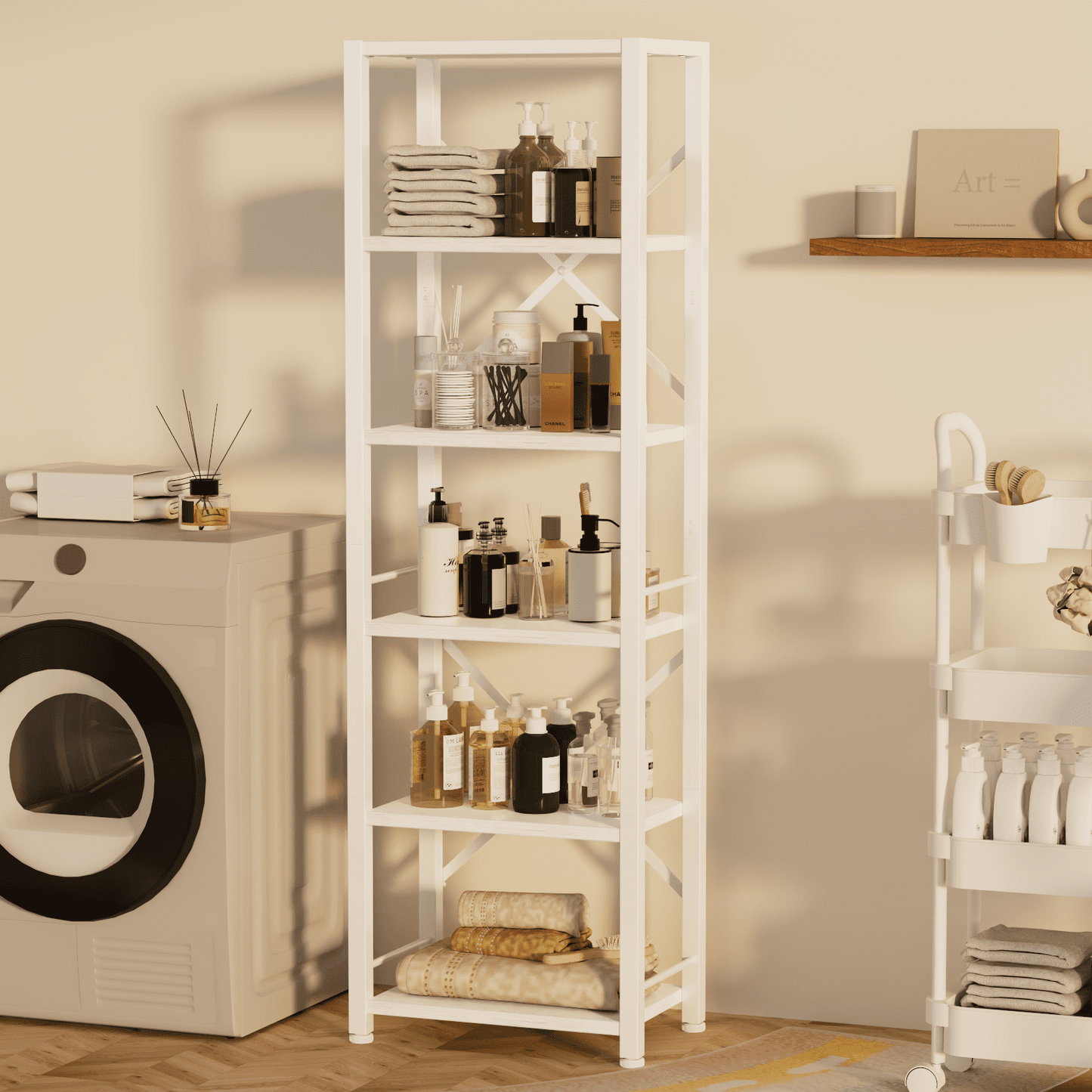 Satifur Bookshelf Bookcase Organizer with 6 Shelves for Living Room Bedroom Kitchen Garage, White