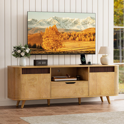 Tydimor TV Stands with Power Outlets, Entertainment Center Dresser for Living Room, Media Console Table with 2 Cabinets & 1 Drawer, Natural