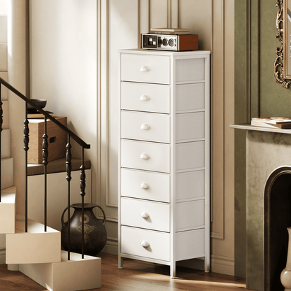 Tydimor 7-Drawer Tall Dresser Bedside Fabric Nightstand with Storage,White