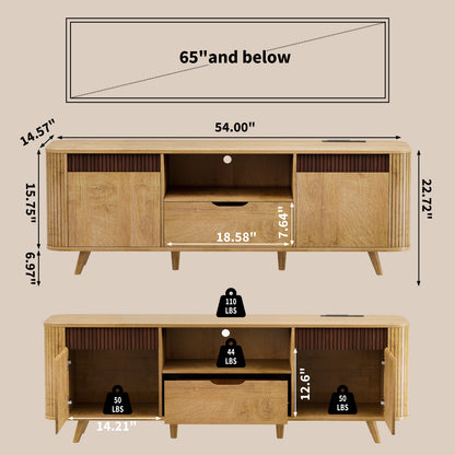 Tydimor TV Stands with Power Outlets, Entertainment Center Dresser for Living Room, Media Console Table with 2 Cabinets & 1 Drawer, Natural