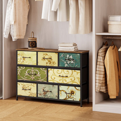 TYDIMOR Fabric Dresser for Bedroom, 8 Drawer Chest of Drawers, Retro Flower, Ideal for Adults