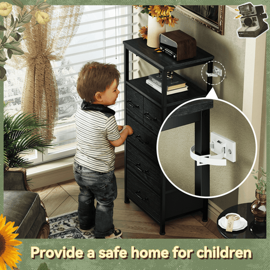 TYDIMOR Small Dresser for Bedroom, 5 Drawer with Charging Station, Black, Ideal for Adults