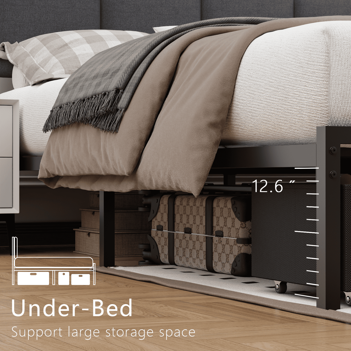 Tydimor Queen Bed Frame with 2 Drawers & 2 USB Ports and Outlets, No Box Spring Needed