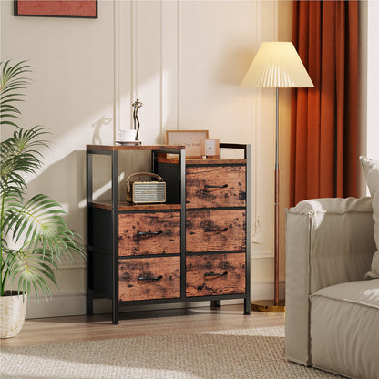 TYDIMOR 5 Drawer Fabric Dresser for Bedroom, Rustic Brown Chest for Closet & Living Room, Ideal for Adults