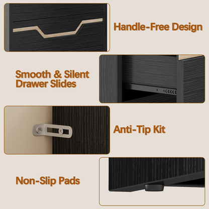 Satifur Charging Nightstand with Power Strip, Bedside Table with 2 Drawers & Open Shelf, Modern End Table with USB & Type-C Ports for Living Room, Black